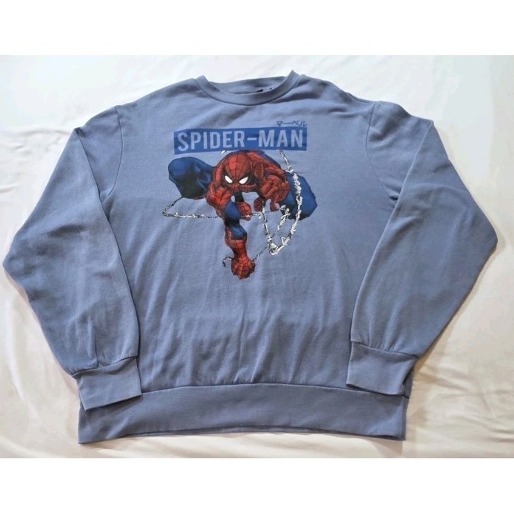 Marvel Spiderman Mad Engine Japanese Pullover Sweater Men's Large LT Blue
